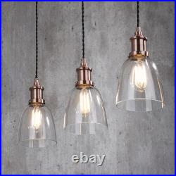 Litecraft Ceiling Pendant Bar Industrial Glass Shaded 3 Light Copper, Clear