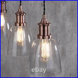 Litecraft Ceiling Pendant Bar Industrial Glass Shaded 3 Light Copper, Clear