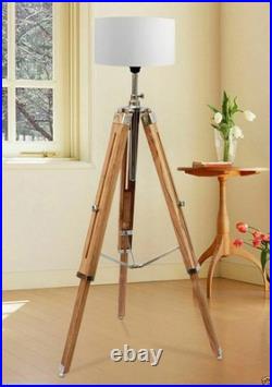 Marine Nautical Teak Wood Vintage Floor Lamp Wooden Tripod Stand No Shade