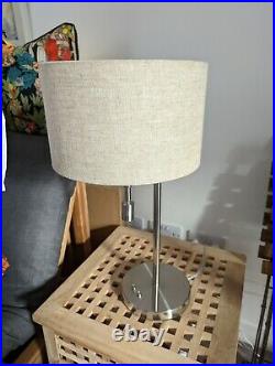 Modern Contemporary Chrome Steel & Beige Linen Bedside Lamp with spotlight