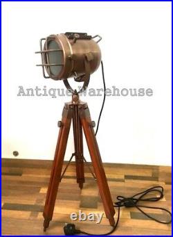 Modern Copper Antique Floor Lamp With Tripod Marine Studio Searchlight Decor