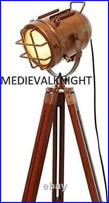 Modern Floor Lamp Spotlight Wood Tripod Stand Searchlight Decorative for Gift