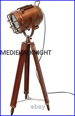 Modern Floor Lamp Spotlight Wood Tripod Stand Searchlight Decorative for Gift