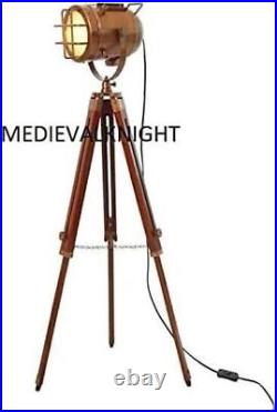 Modern Floor Lamp Spotlight Wood Tripod Stand Searchlight Decorative for Gift