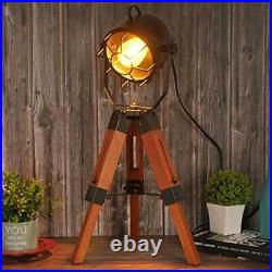 Modern Vintage Adjustable Black Tripod Floor Table Lamp Wood Metal Industrial