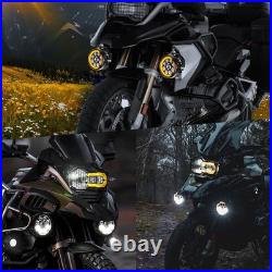 Motorcycle Headlight Driving Fog Lamp 2x LED Spot Light Auxiliary White+Yellow