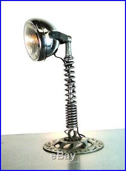 Motorcycle Spot Light End or Side Table Lamp Hand Crafted Red Clutch with Spring