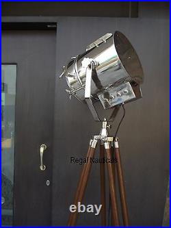 NAUTICAL REPRODUCTION SPOT SEARCH LIGHT SPOTLIGHT WithFLOOR WOODEN TRIPOD STAND