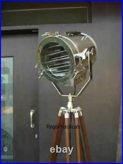 NAUTICAL REPRODUCTION SPOT SEARCH LIGHT SPOTLIGHT WithFLOOR WOODEN TRIPOD STAND