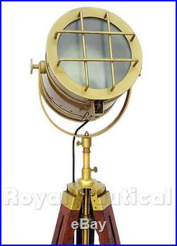 Nautical Antique Spot Light Floor Lamp Wooden Tripod Lighting Search Light