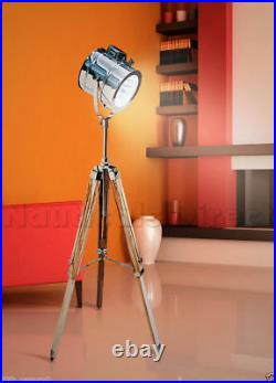 Nautical Collectable Chrome Spot Light Searchlight Studio Tripod Floor Lamp
