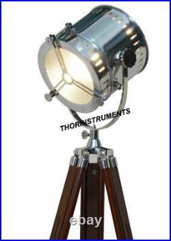 Nautical Collectible Spot Light Floor Lamp With Brown Wooden Tripod Home Decor