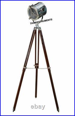 Nautical Collectible Spot Light Floor Lamp With Brown Wooden Tripod Home Decor