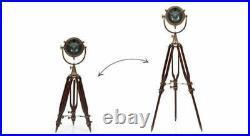 Nautical Designer Antique Floor SPOT LIGHT With Wooden Tripod Stand