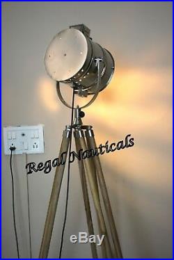 Nautical Designer Spotlight Search Light Decorative Floor Lamp withWood Tripod
