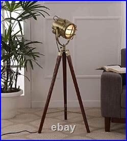 Nautical Floor Lamp Spotlight Wooden Tripod Stand Search light Room Stand Light