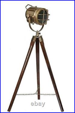 Nautical Floor Lamp Spotlight Wooden Tripod Stand Search light Room Stand Light
