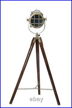 Nautical Floor Lamp Spotlight Wooden Tripod Stand Search light Room Stand Light