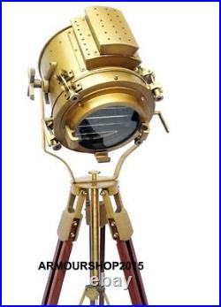 Nautical Hollywood Searchlight Floor Lamp Antique Spotlight Wooden Tripod