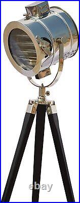 Nautical Hollywood Spotlight Lamp Wooden Tripod Searchlight with Black Stand