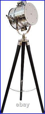 Nautical Hollywood Spotlight Lamp Wooden Tripod Searchlight with Black Stand