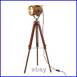 Nautical Searchlight Floor Lamps Vintage Spotlight Wooden Tripod Standing Lamps