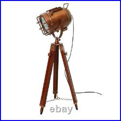 Nautical Searchlight Floor Lamps Vintage Spotlight Wooden Tripod Standing Lamps