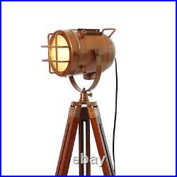 Nautical Searchlight Floor Lamps Vintage Spotlight Wooden Tripod Standing Lamps