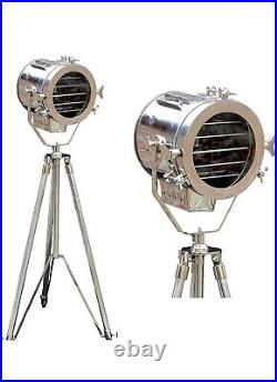 Nautical Steel Searchlight Spotlight Tripod Studio Floor Lamp Chrome/Silver