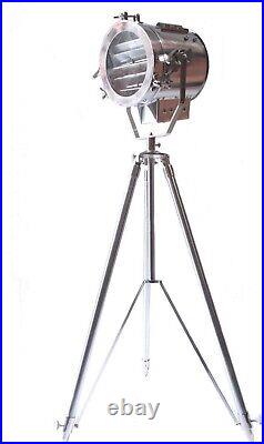 Nautical Steel Searchlight Spotlight Tripod Studio Floor Lamp Chrome/Silver
