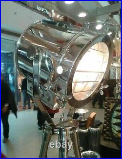 Nautical Steel Searchlight Spotlight Tripod Studio Floor Lamp Chrome/Silver