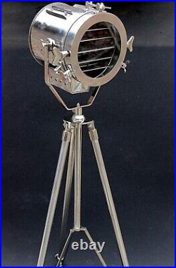 Nautical Steel Searchlight Spotlight Tripod Studio Floor Lamp Chrome/Silver