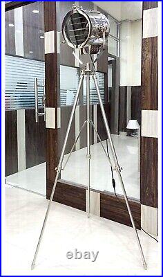 Nautical Steel Searchlight Spotlight Tripod Studio Floor Lamp Chrome/Silver