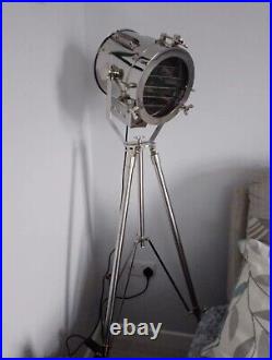 Nautical Steel Searchlight Spotlight Tripod Studio Floor Lamp Chrome/Silver