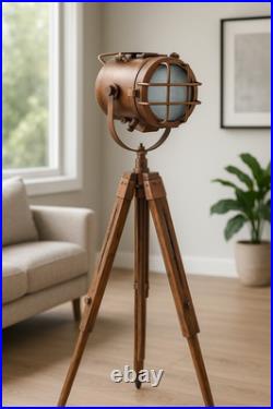 Nautical Studio Floor Lamp Tripod Searchlight Home Decor Spot Light Copper Lamp