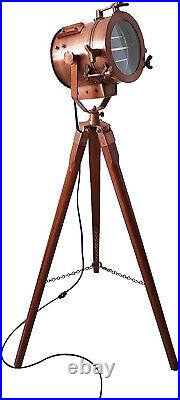 Nautical Studio Floor Lamp Tripod Searchlight Home Decor Spot Light Copper Lamp