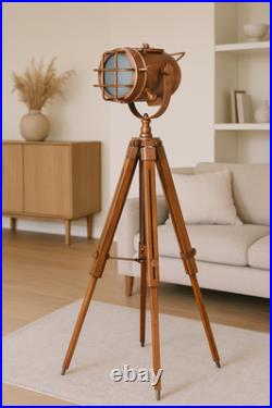 Nautical Studio Floor Lamp Tripod Searchlight Home Decor Spot Light Copper Lamp