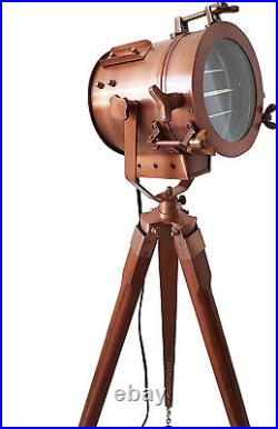 Nautical Studio Floor Lamp Tripod Searchlight Home Decor Spot Light Copper Lamp