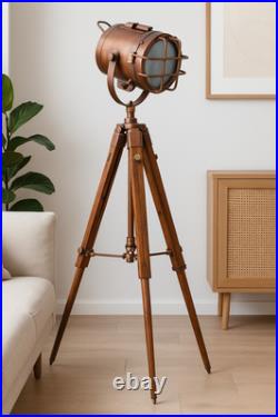 Nautical Studio Floor Lamp Tripod Searchlight Home Decor Spot Light Copper Lamp