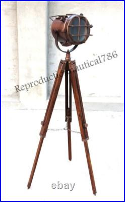 Nautical Studio Floor Lamp Tripod Searchlight Home Decor Spot Light Copper Lamp
