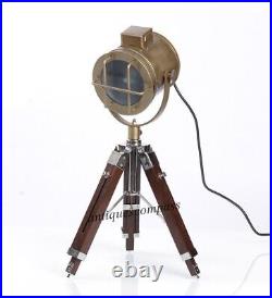 Nautical Table Light Spot Light Brown Wooden Tripod Lamp Marine Home Decor