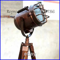Nautical Tripod Spot Light Floor Lamp Copper Antique Modern Searchlight Decor