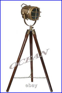 Nautical Wood Tripod Stand With Antique Studio Search Light Tripod Lamp