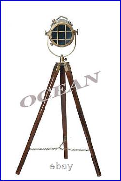 Nautical Wood Tripod Stand With Antique Studio Search Light Tripod Lamp