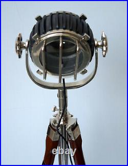 Nautical searchlight spot light royal floor lamp with wooden tripod stand decor