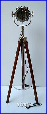 Nautical searchlight spot light royal floor lamp with wooden tripod stand decor