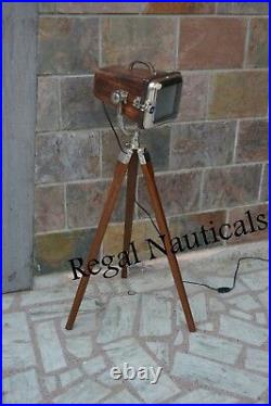New Beautiful Brown Wood Search Light Spot Light Floor Lamp With Tripod Stand