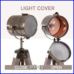New HOMCOM Industrial Tripod Floor Lamp Wood Height Adjustable Spotlight Bronze