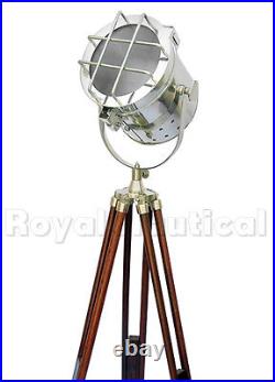 New Nautical Designer Wooden Spotlight Floor Lamp Lighting Wooden Tripod Stand