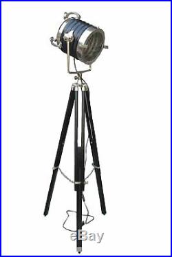 Nickle Solid Nautical Spot Searchlight With Wooden Tripod